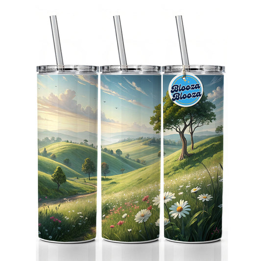 Pastoral Pretty Hillside Landscape Skinny Tumbler 20oz with Straw Insulated Water Bottle Gift