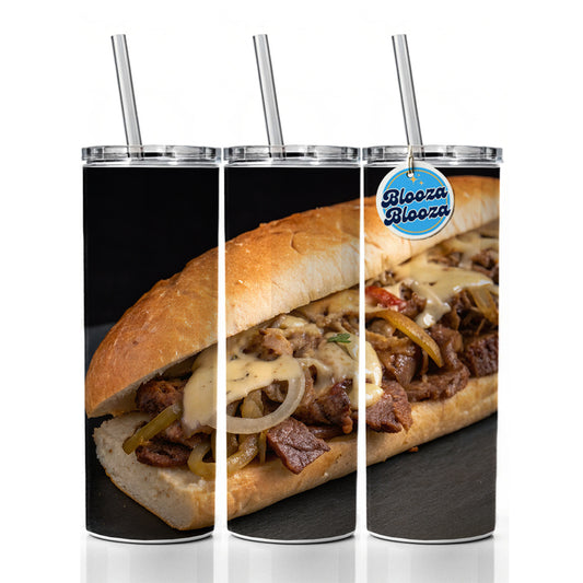 Philly Cheesesteak Sub Sandwich Skinny Tumbler 20oz with Straw Insulated Water Bottle Gift