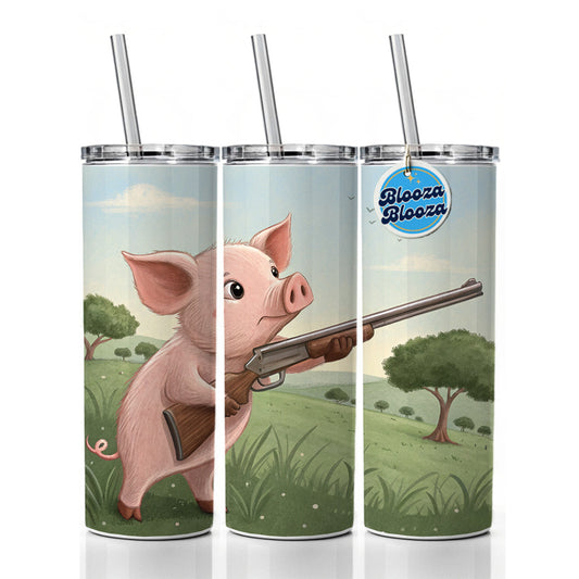Pink Pig With A Shotgun Skinny Tumbler 20oz with Straw Insulated Water Bottle Gift