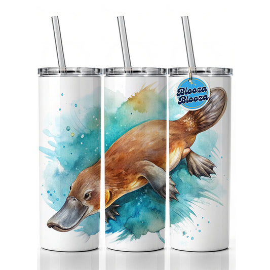 Platypus Swimming Watercolor Skinny Tumbler 20oz with Straw Insulated Water Bottle Gift