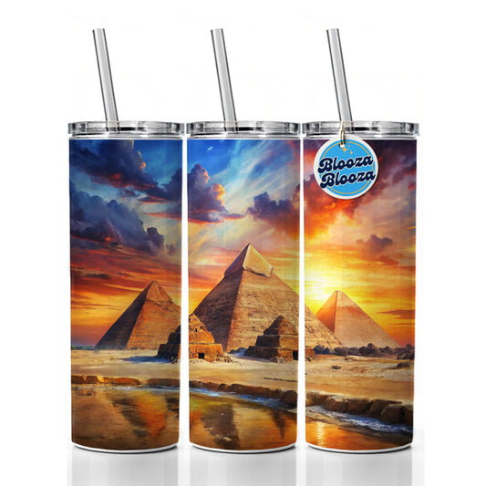 Pyramids Of Giza Egypt At Sunset Watercolor Skinny Tumbler 20oz with Straw Insulated Water Bottle Gift