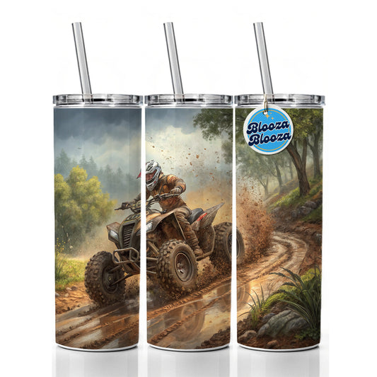 Quad ATV Off-Road Mud Racing Skinny Tumbler 20oz with Straw Insulated Water Bottle Gift