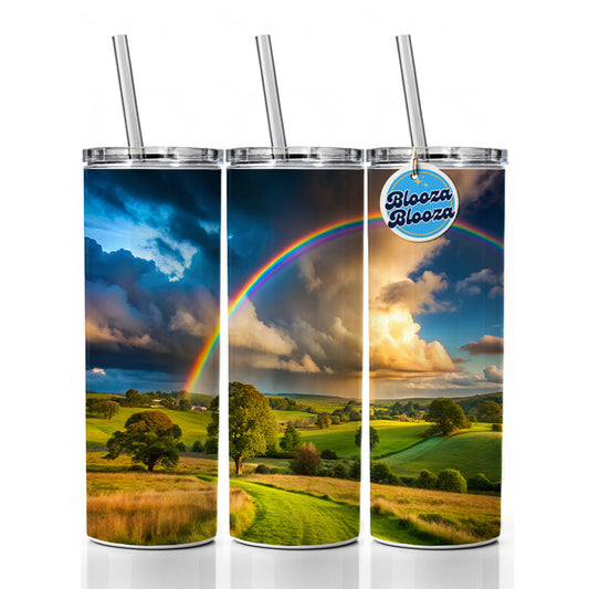 Rainbow After Rain Storm In The Country Skinny Tumbler 20oz with Straw Insulated Water Bottle Gift
