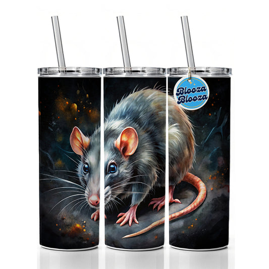 Rat Black Watercolor Skinny Tumbler 20oz with Straw Insulated Water Bottle Gift