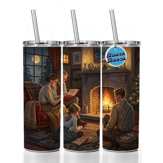 Reading by the Fireplace Americana Skinny Tumbler 20oz with Straw Insulated Water Bottle Gift