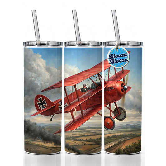Red Baron's WWI Fokker Triplane Skinny Tumbler 20oz with Straw Insulated Water Bottle Gift