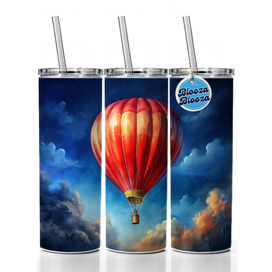 Red Hot Air Balloon in the Blue Sky Skinny Tumbler 20oz with Straw Insulated Water Bottle Gift
