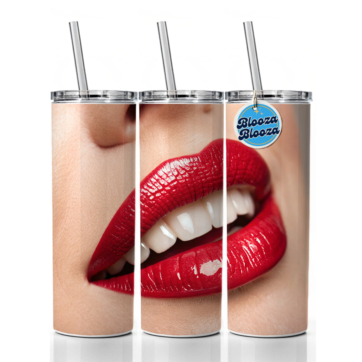 Red Lips Smile Skinny Tumbler 20oz with Straw Insulated Water Bottle Gift