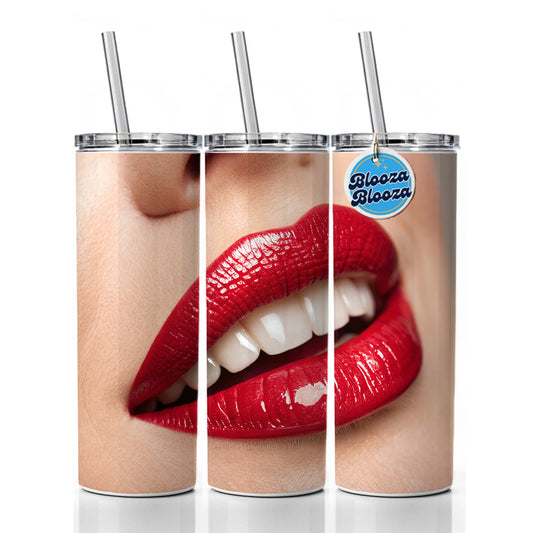 Red Lips Smile Skinny Tumbler 20oz with Straw Insulated Water Bottle Gift