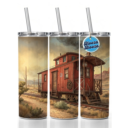 Red Train Caboose Old West Western Skinny Tumbler 20oz with Straw Insulated Water Bottle Gift