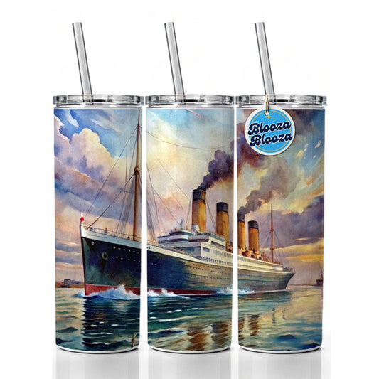 RMS Titanic Ocean Liner Cruise Ship Underway Watercolor Skinny Tumbler 20oz with Straw Insulated Water Bottle Gift