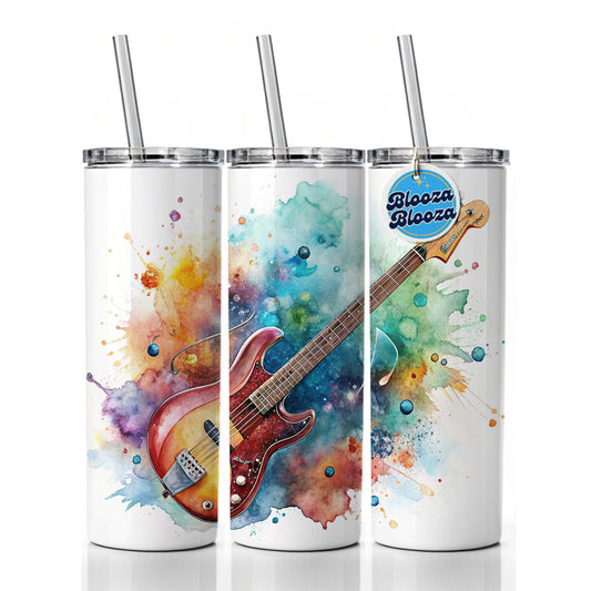 Rock And Roll Guitar Watercolor Skinny Tumbler 20oz with Straw Insulated Water Bottle Gift