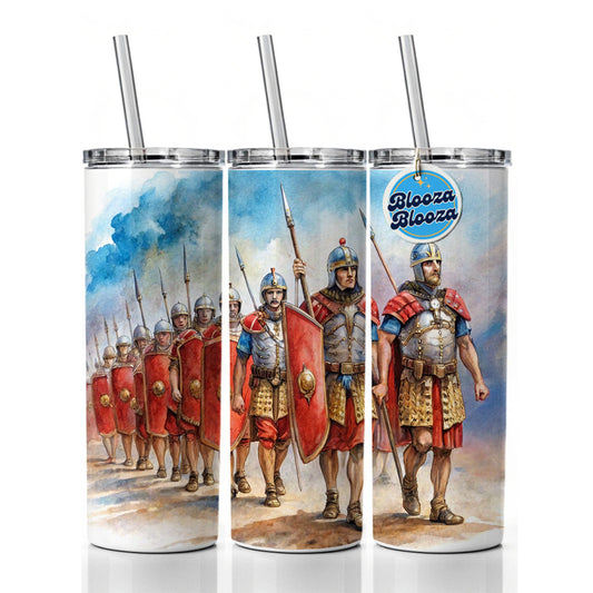 Roman Legion Marching In Formation Watercolor Skinny Tumbler 20oz with Straw Insulated Water Bottle Gift