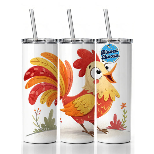Rooster Children's Illustration Style Skinny Tumbler 20oz with Straw Insulated Water Bottle Gift