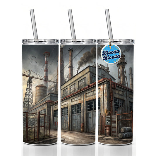 Rundown Old Industrial Factory Skinny Tumbler 20oz with Straw Insulated Water Bottle Gift
