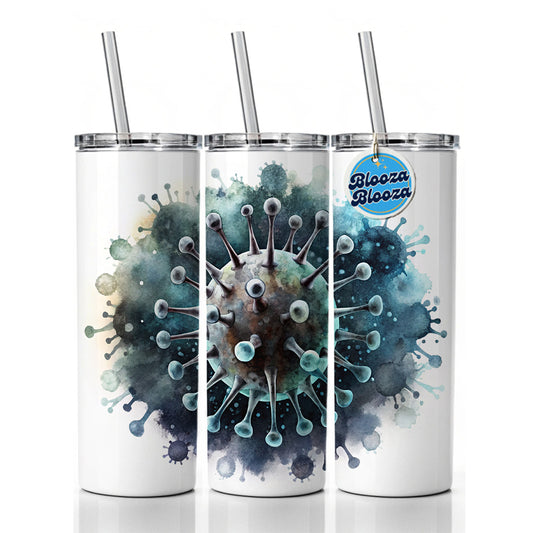Scary Virus Black Watercolor Skinny Tumbler 20oz with Straw Insulated Water Bottle Gift