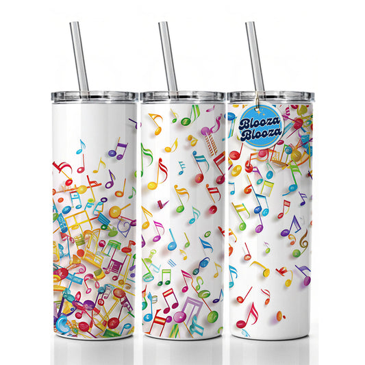 Scattered Colorful Rainbow Music Musical Notes Skinny Tumbler 20oz with Straw Insulated Water Bottle Gift