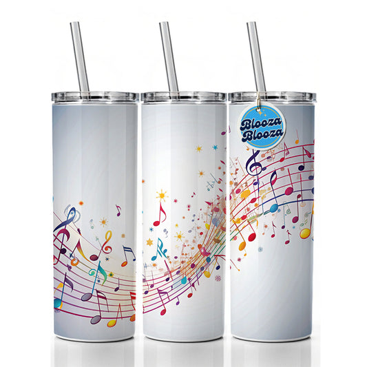 Scattered Music Notes Design Skinny Tumbler 20oz with Straw Insulated Water Bottle Gift