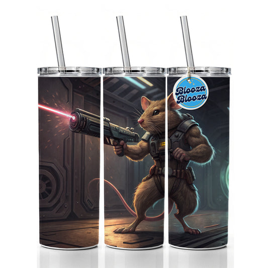 Sci-fi Action Hero Mouse With Laser Gun Skinny Tumbler 20oz with Straw Insulated Water Bottle Gift