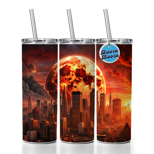 Sci-fi Apocalypse Cityscape Under A Red Full Moon Skinny Tumbler 20oz with Straw Insulated Water Bottle Gift