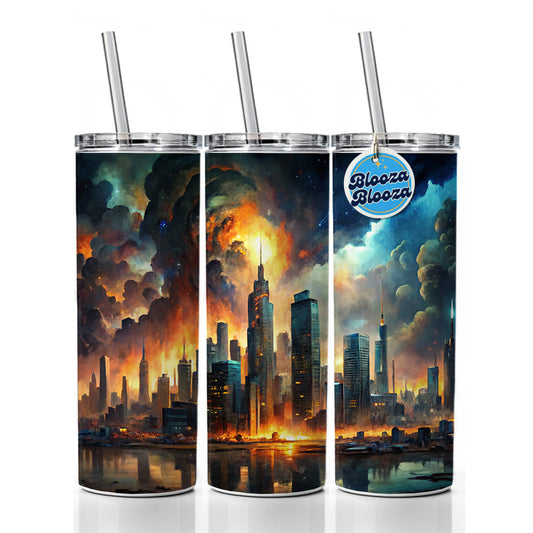 Sci-fi Apocalypse End Of The World Cityscape Skinny Tumbler 20oz with Straw Insulated Water Bottle Gift