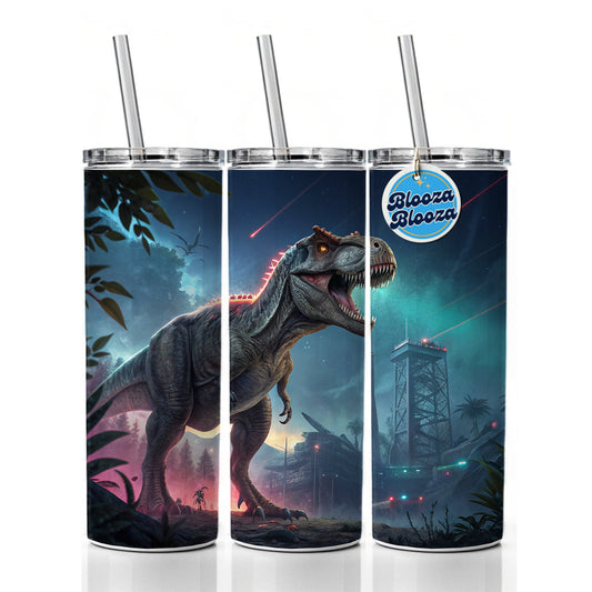Sci-fi Futuristic T-Rex Dinosaur Skinny Tumbler 20oz with Straw Insulated Water Bottle Gift