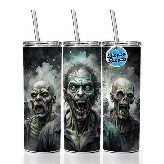 Shambling Zombies Monsters Black Watercolor Skinny Tumbler 20oz with Straw Insulated Water Bottle Gift