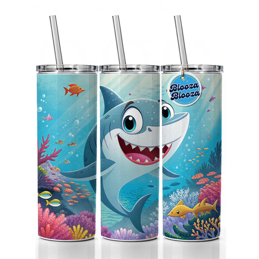 Shark Children's Illustration Style Skinny Tumbler 20oz with Straw Insulated Water Bottle Gift