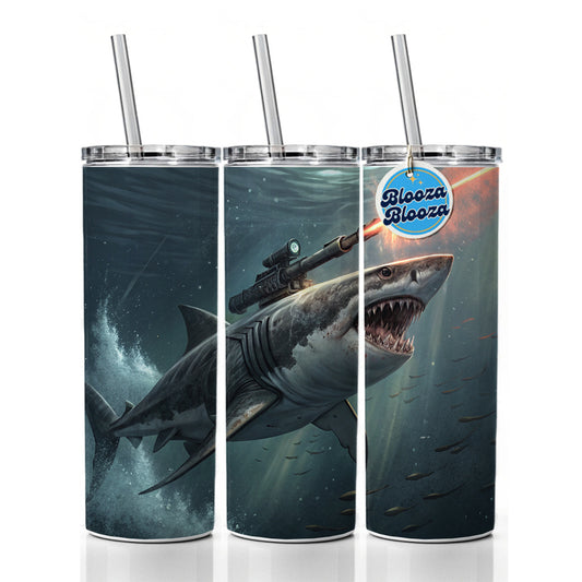 Shark With Laser Gun Mounted On Its Back Skinny Tumbler 20oz with Straw Insulated Water Bottle Gift