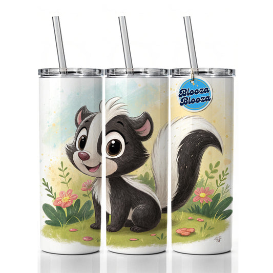 Skunk Children's Illustration Style Skinny Tumbler 20oz with Straw Insulated Water Bottle Gift