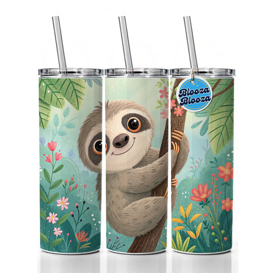 Sloth Children's Illustration Style Skinny Tumbler 20oz with Straw Insulated Water Bottle Gift