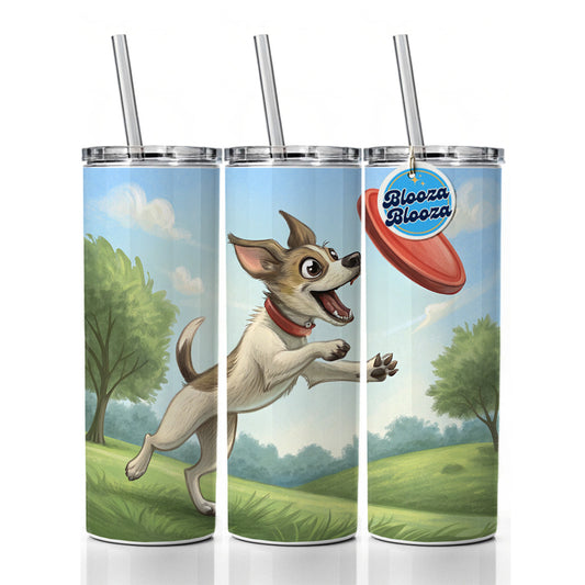 Small Dog Catching a Flying Disc Skinny Tumbler 20oz with Straw Insulated Water Bottle Gift