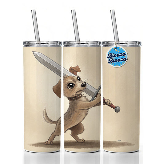 Small Dog Wielding a Large Sword Funny Fantasy Skinny Tumbler 20oz with Straw Insulated Water Bottle Gift