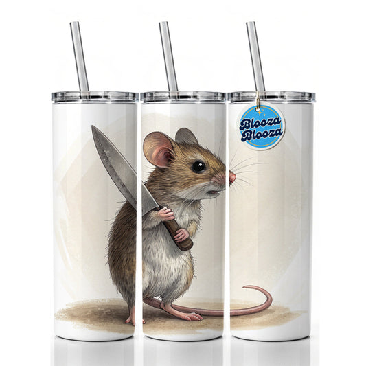 Small Mouse Holding A Butcher Knife Funny Scary Halloween Skinny Tumbler 20oz with Straw Insulated Water Bottle Gift