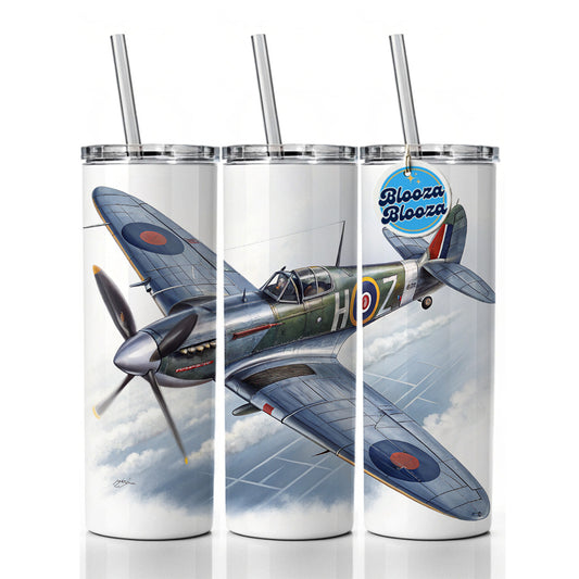 Spitfire WWII British Fighter Plane Skinny Tumbler 20oz with Straw Insulated Water Bottle Gift