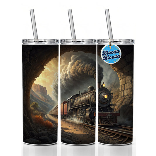 Steam Locomotive Coming Through Tunnel Old West Skinny Tumbler 20oz with Straw Insulated Water Bottle Gift