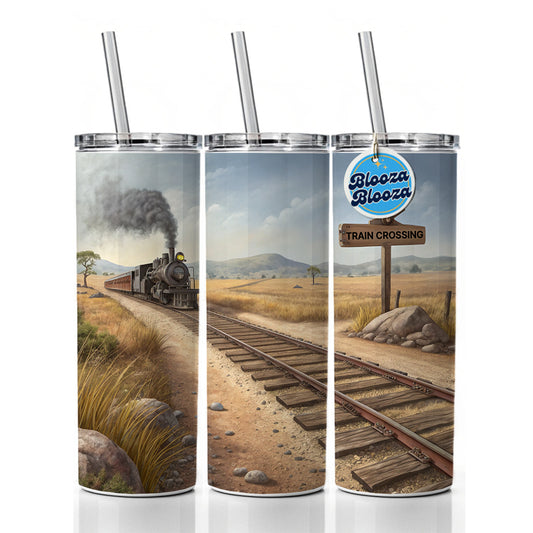Steam Locomotive Train Crossing Old West Western Skinny Tumbler 20oz with Straw Insulated Water Bottle Gift