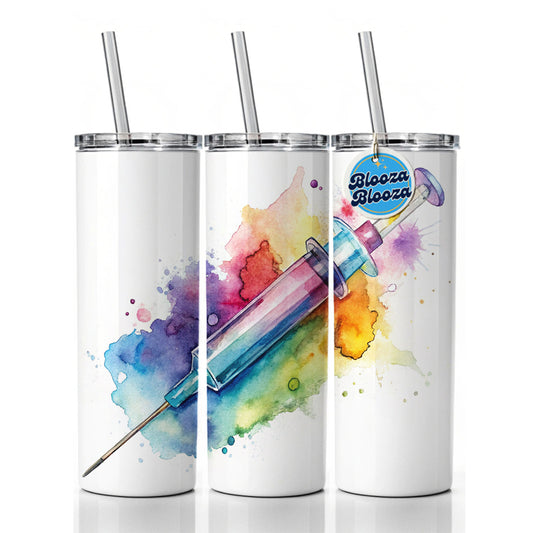 Syringe Shot Medical Vaccine Watercolor Skinny Tumbler 20oz with Straw Insulated Water Bottle Gift