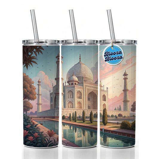 Taj Mahal India Skinny Tumbler 20oz with Straw Insulated Water Bottle Gift