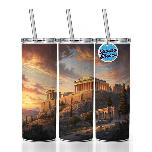 The Acropolis At Golden Hour Athens Greece Skinny Tumbler 20oz with Straw Insulated Water Bottle Gift