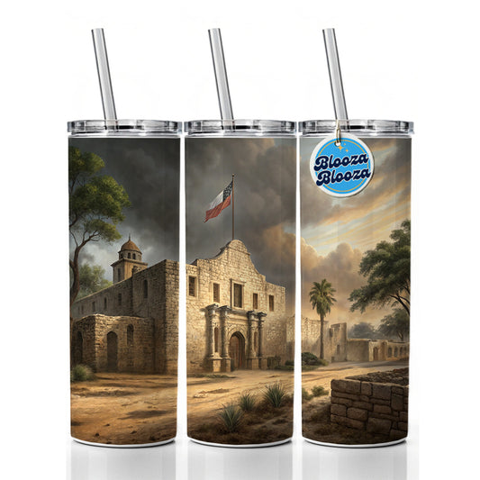 The Alamo In 1836 Texas Skinny Tumbler 20oz with Straw Insulated Water Bottle Gift