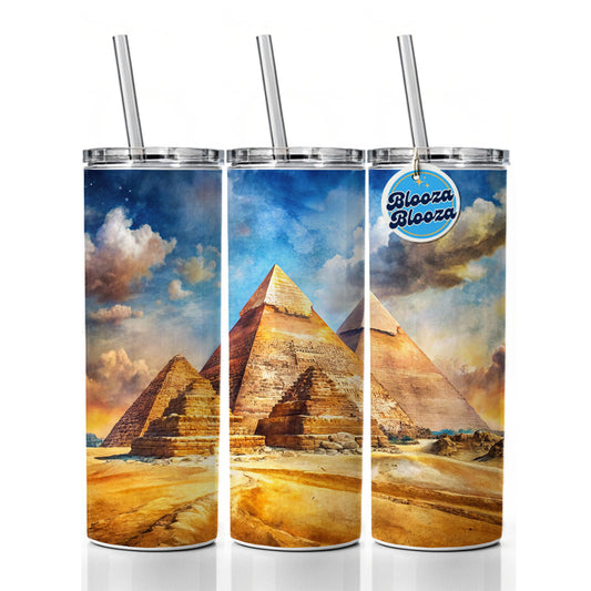The Great Pyramids Of Giza Watercolor Skinny Tumbler 20oz with Straw Insulated Water Bottle Gift