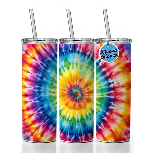 Tie-Dye Watercolor Design Skinny Tumbler 20oz with Straw Insulated Water Bottle Gift