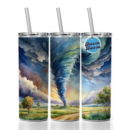 Tornado Twister Watercolor Skinny Tumbler 20oz with Straw Insulated Water Bottle Gift