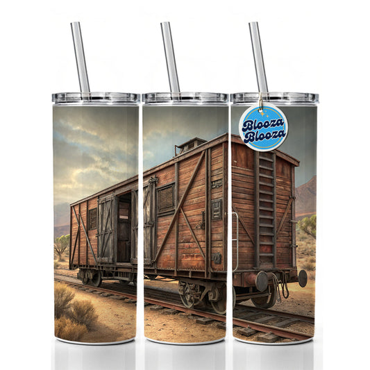 Train Freight Car Old West Western Skinny Tumbler 20oz with Straw Insulated Water Bottle Gift