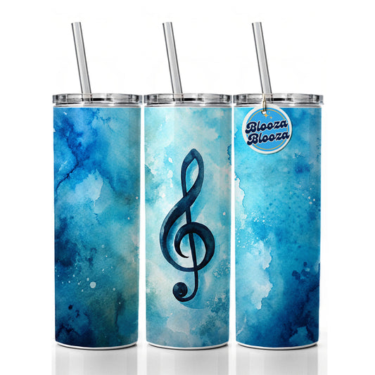 Treble Clef Music Musical Note Blue Watercolor Skinny Tumbler 20oz with Straw Insulated Water Bottle Gift