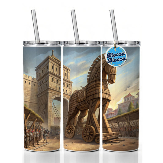 Trojan Horse Being Brought Into Troy Homer's Iliad War Skinny Tumbler 20oz with Straw Insulated Water Bottle Gift
