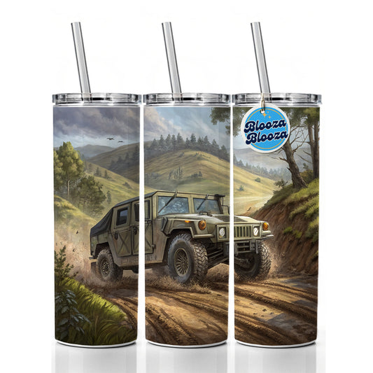 US Army Military Humvee Skinny Tumbler 20oz with Straw Insulated Water Bottle Gift