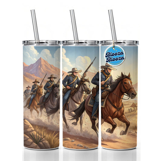 US Cavalry Charge Cowboy Western Old West Skinny Tumbler 20oz with Straw Insulated Water Bottle Gift