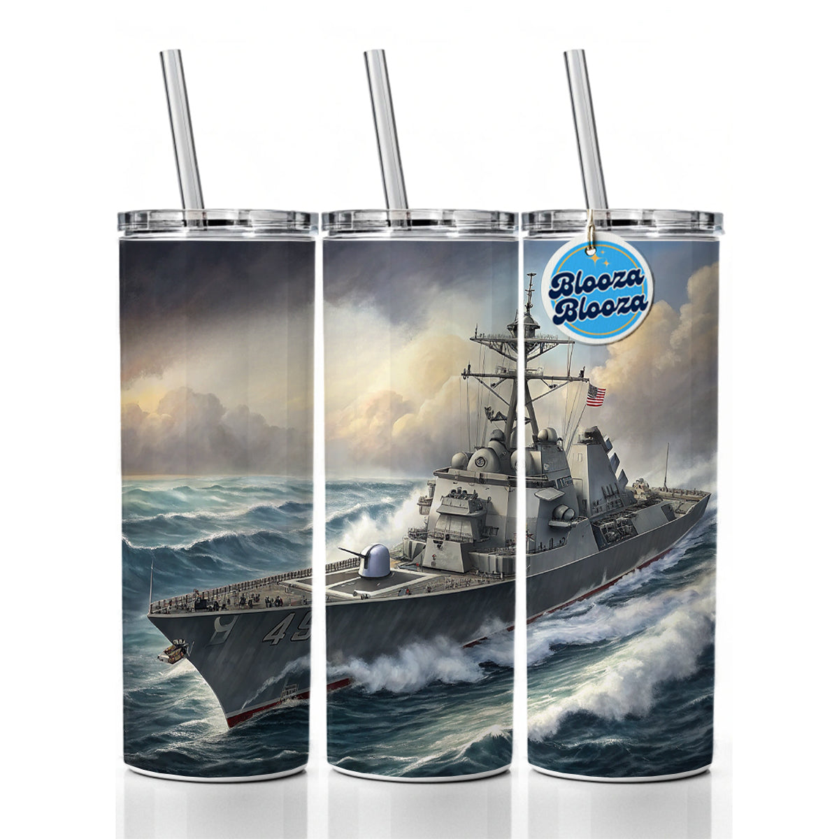 US Navy Destroyer Underway Skinny Tumbler 20oz with Straw Insulated Water Bottle Gift